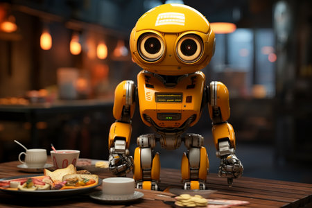 Little cute robot on the street, cartoon styleの素材