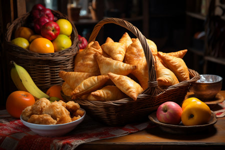 a basket of Indian snacksの素材
