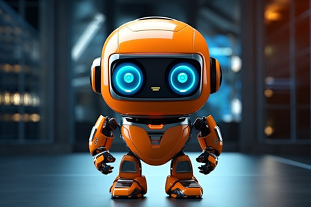 Little cute robot on the street, cartoon styleの素材