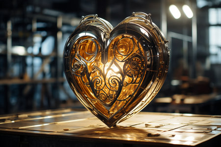 A golden glass heart with ethereal background.の素材