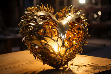 A golden glass heart with ethereal background.の素材