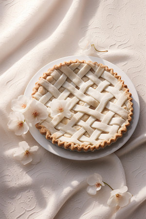 traditional apple pie on a white plateの素材