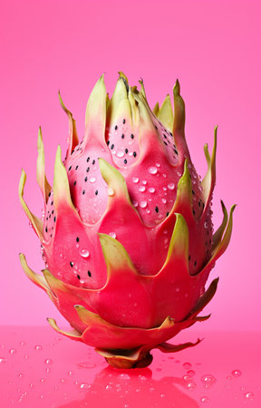 Half of dragon fruit on a pastel pink backgroundの素材