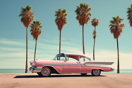 a vintage American classic car peacefully parkedの素材