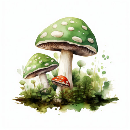 The Red Mushrooms Painting Watercolorの素材