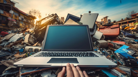 a person packing electronic items, including a keyboard and a laptopの素材