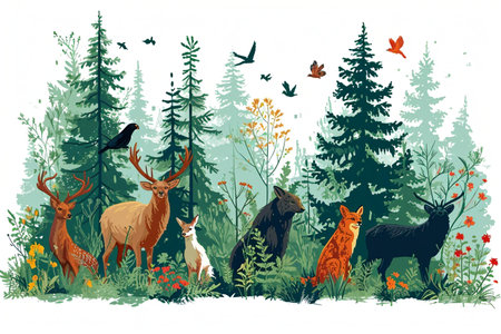 World animal and Habitat Day isolated on white backgroundの素材