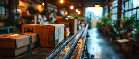 Cardboard Box at Logistics Factory's Conveyor Beltの素材