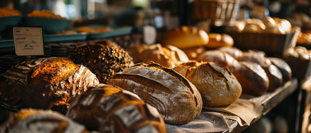 bread bakery shop or a supermarket bread section with empty priceの素材