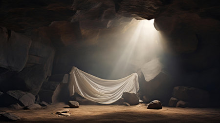 Christian Christmas scene with empty wooden mangerの素材