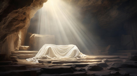 Christian Christmas scene with empty wooden mangerの素材