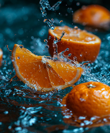 image of water with citrus in it, in the style of light blue and orangeの素材