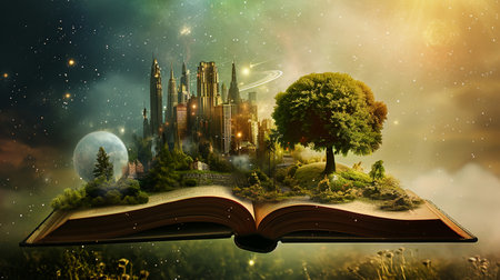 Fantasy world inside of the book and creativity from reading booksの素材