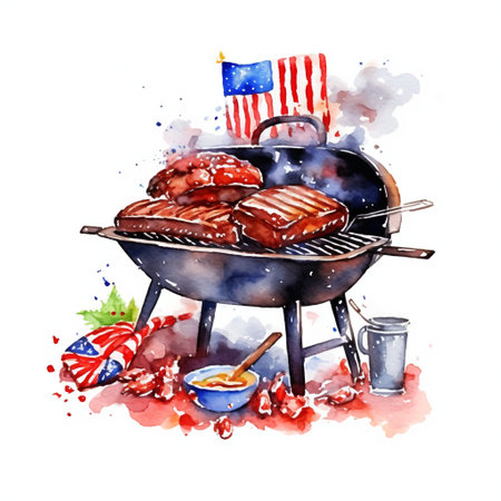 Independence Day red, white and blue clipart set on a white backgroundの素材