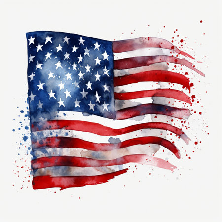 Independence Day red, white and blue clipart set on a white backgroundの素材