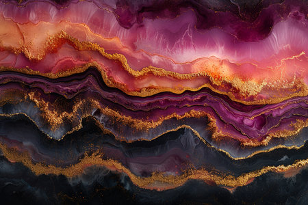 a fluid art piece that captures a swirling mix of magenta and goldの素材