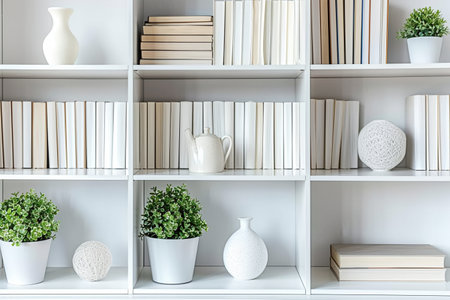 Books on shelves, full frame of the bookshelfの素材