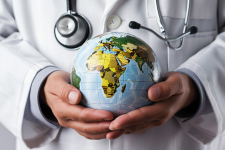 Doctor holding globe in their palmの素材