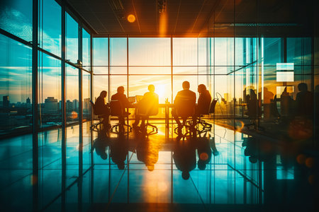 Create a bustling corporate office scene during a busy workdayの素材