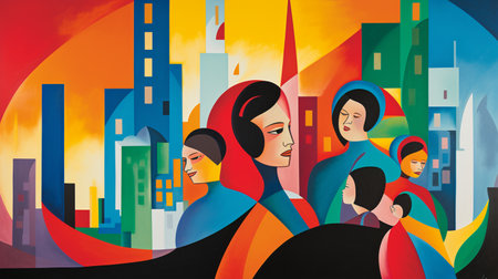 Dramatic Illustration of African American children with colorful backgroundの素材