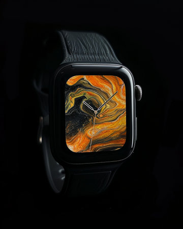 a black watch with an orange image on itの素材