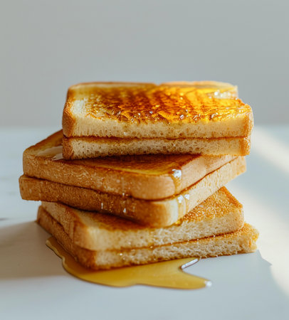 two slices of toast toasted with caramel syrupの素材