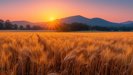 a lush field of golden wheat gently swayingの素材