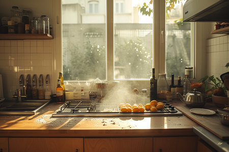 a modern kitchen bathed in natural lightの素材