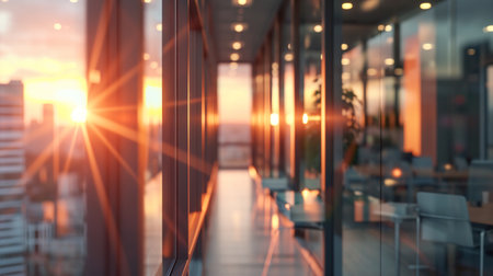 Blurred background of a light modern office interior with a meeting roomの素材