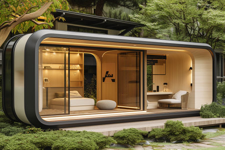 a futuristic modular home with transformable furnitureの素材