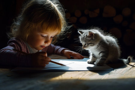 A child is drawing on a piece of paperの素材