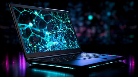Futuristic illustration about computer technology with a laptopの素材