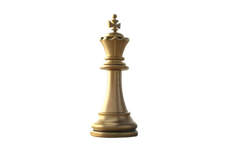 Golden king chess piece stands tall against a transparent background in a strategic game planの素材