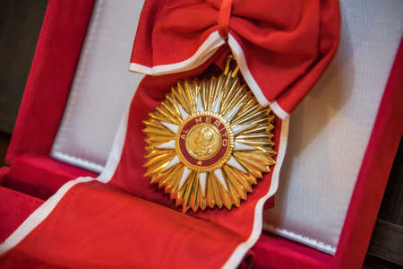 Buenos Aires, Argentina - October 21, 2015: The Order of May at the ceremony for opening an exhibition dedicated to the 130th anniversary of diplomatic relations between Russia and Argentina.のeditorial素材