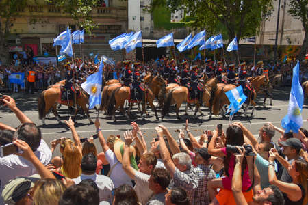 Buenos Aires, Argentina - Dec 10, 2015: Members of the Regiment of Mounted Grenadiers leave the Congress after inauguration of the newly elected Argentine president.のeditorial素材