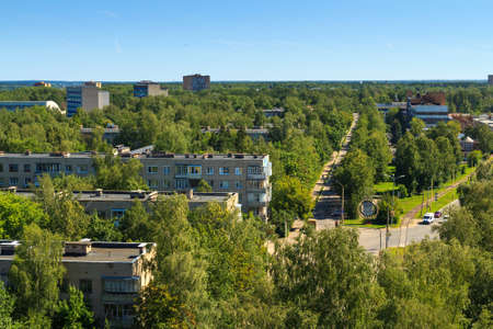 Dubna, Russia - Jul 12, 2014: Aerial view to the city skyline at daytime hours.のeditorial素材