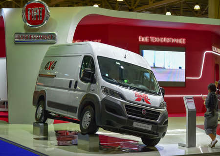 MOSCOW, RUSSIA - SEPTEMBER 8: The Fiat Ducato 295-AGB-4 is shown at the% uFFFDCOMTRANS`15% uFFFD International Commercial Vehicle Auto Show at the International Exhibition Centre Crocus Expoのeditorial素材