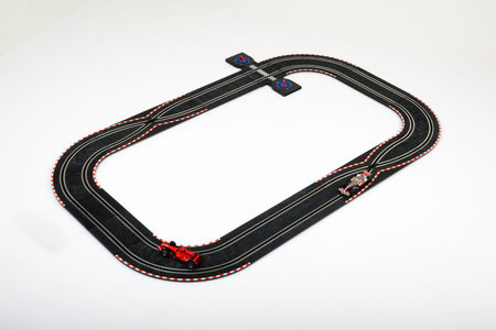 Moscow, Russia - Aug 14, 2010: Slot car racing track with formula one cars.のeditorial素材