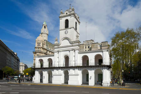 Buenos Aires, Argentina - Sept 15, 2016: Cabildo building view from Plaza de Mayo square.のeditorial素材