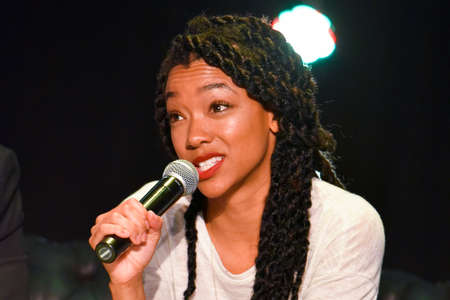 Buenos Aires, Argentina - Dec 8, 2016: American actress and producer Sonequa Martin-Green during an interview at the Argentina Comic Con convention.のeditorial素材