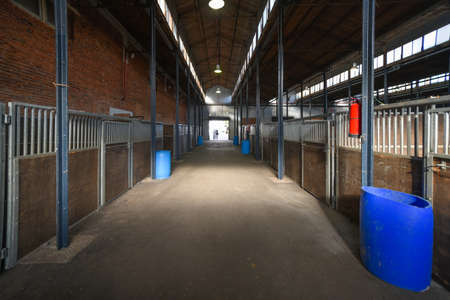 Buenos Aires, Argentina - Jul 16, 2016: Interior of a horses stable at the La Rural.のeditorial素材