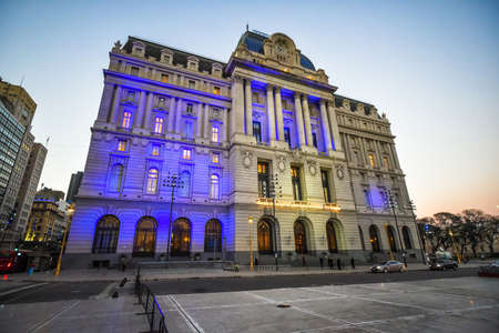 Buenos Aires, Argentina - 19 Sept, 2016: Neoclassical facade of the Nestor Kirchner Cultural Centre in the evening.のeditorial素材