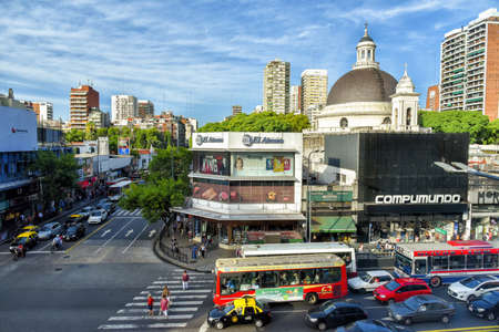 Buenos Aires, Argentina - 17 Mar, 2016: Aerial daytime view of the Cabildo Avenue and dome of the Parish of the Immaculate Conception with traffic.のeditorial素材