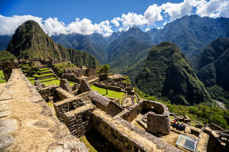Machu Picchu, Peru - 13 Oct, 2016: View of the Lost Incan City of Machu Picchu with the Temple of the Sun. Machu Picchu is a Peruvian Historical Sanctuary.のeditorial素材