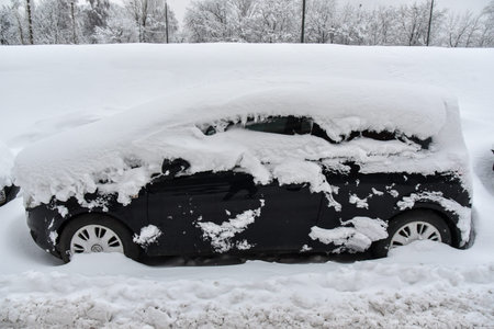 Moscow, Russia - 4 Feb, 2018: A snow-covered car after a snowfall.のeditorial素材