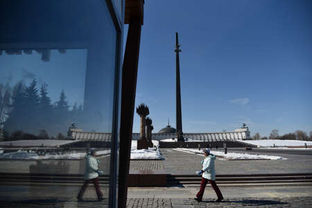 Moscow, Russia - 30 Mar, 2018: Victory monument at Poklonnaya Hill in Victory Park.のeditorial素材