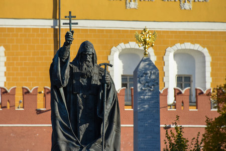 Moscow, Russia - 16 October, 2018: Monument to Patriarch Hermogenes of Moscow in the Alexander Gardens in Moscow, Russia.のeditorial素材