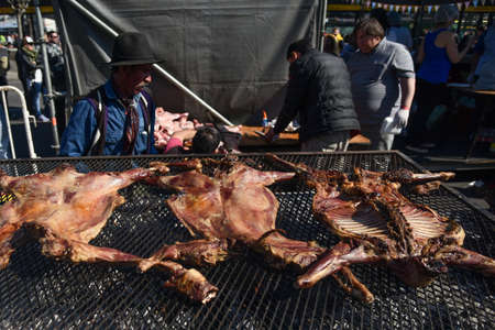 Buenos Aires, Argentina - 20 Aug, 2017: Cooking a traditional South American asado (grill) during the Federal Asado Championship.のeditorial素材