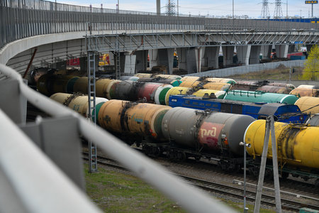 Moscow, Russia. 2nd May, 2020. Railway tank cars with oil in Moscow, Russia.