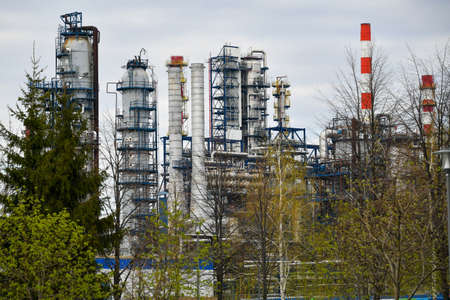 Moscow, Russia. 2nd May, 2020. Pipes of the Moscow Oil Refinery in the Chagino-Kapotnya industrial zone in Moscow, Russia.のeditorial素材
